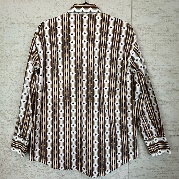 WANGLER Western Wear Mens Shirt Pearl Snap Buttons Aztec Brown Cowboy Large - Picture 12 of 16